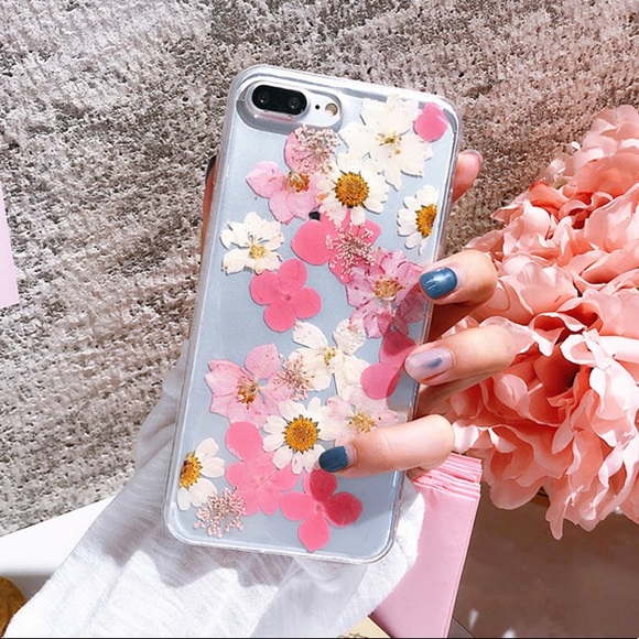 Hand Pressed Pink and White Flower iPhone Case - Picture 3 of 13